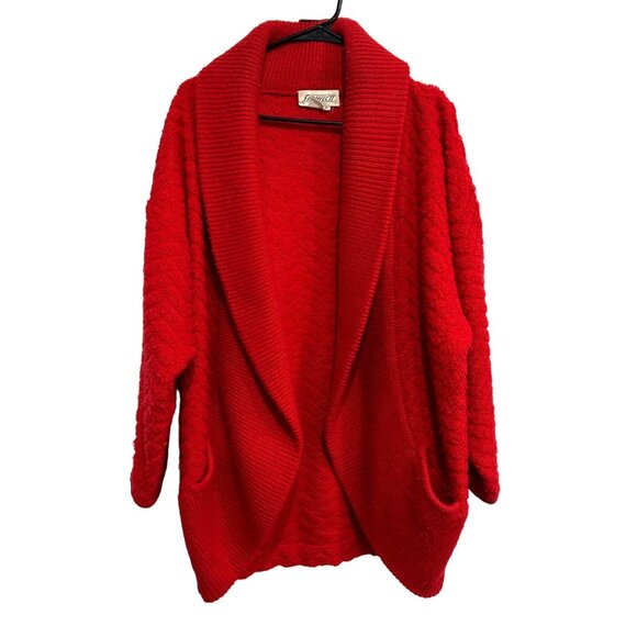 Vintage Sideffects Red Knit Open Front Cardigan Long Sweater Sz M - Picture 1 of 7